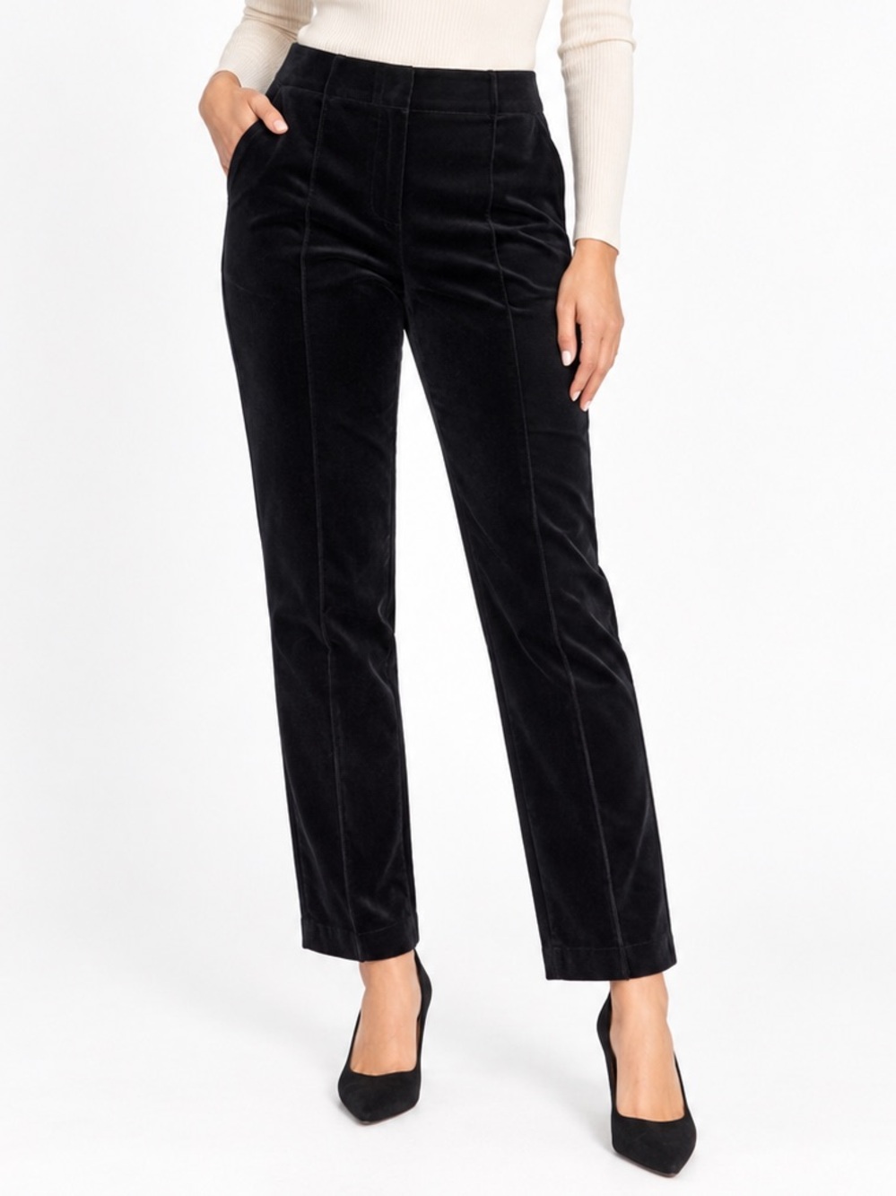 Ruby Road Black Velvet Pants Petite 4P High Rise Straight Leg Stretch Chic